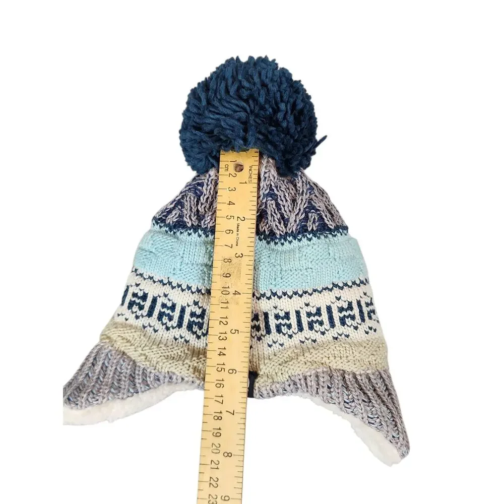 The North Face baby fair isle earflap beanie 6-24 month knit puff ball lined